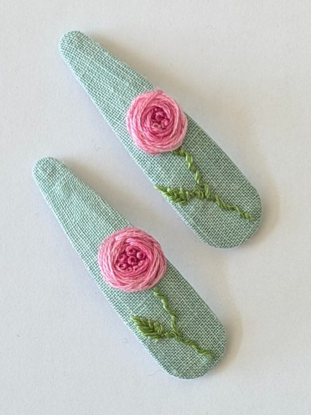 New Pink Rose hand embroidered linen cotton hair clips handmade accessories